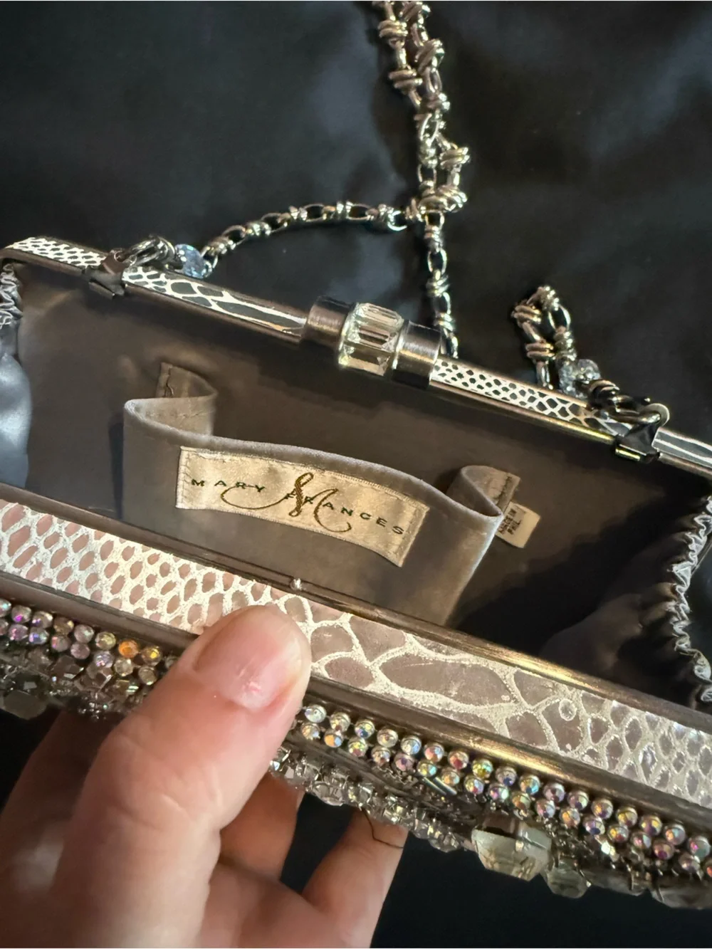 Embellished Crystal Evening Clutch in Silver